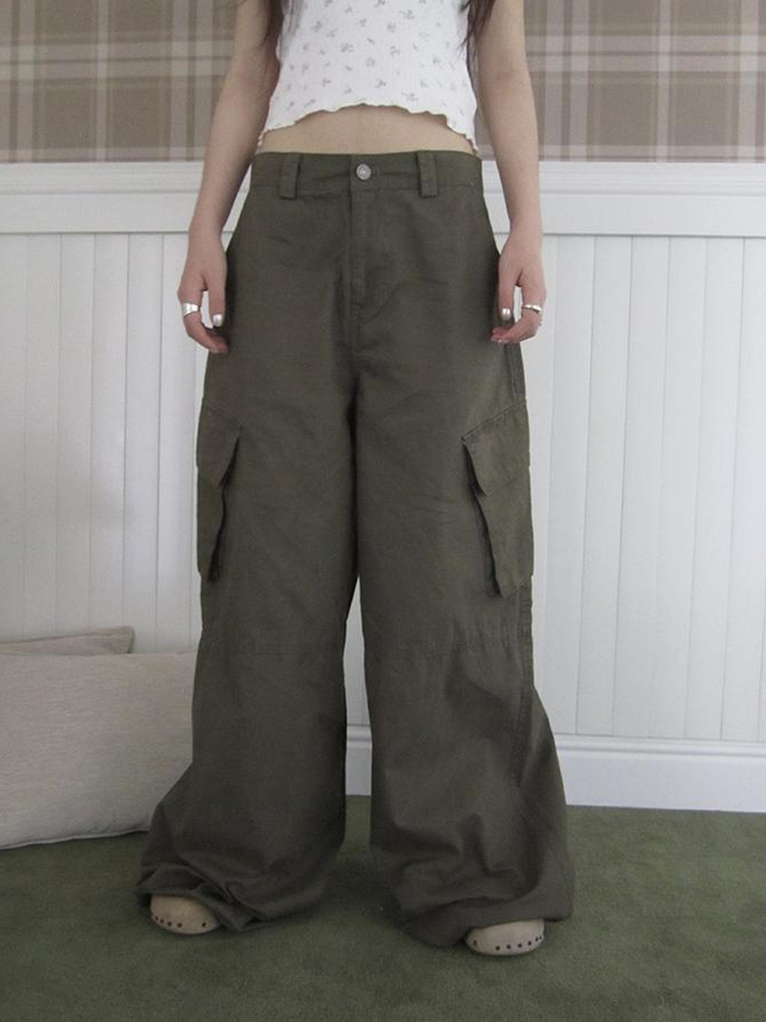 ang project Functional Utility High Waisted Wide Leg Pants With Multi Pockets