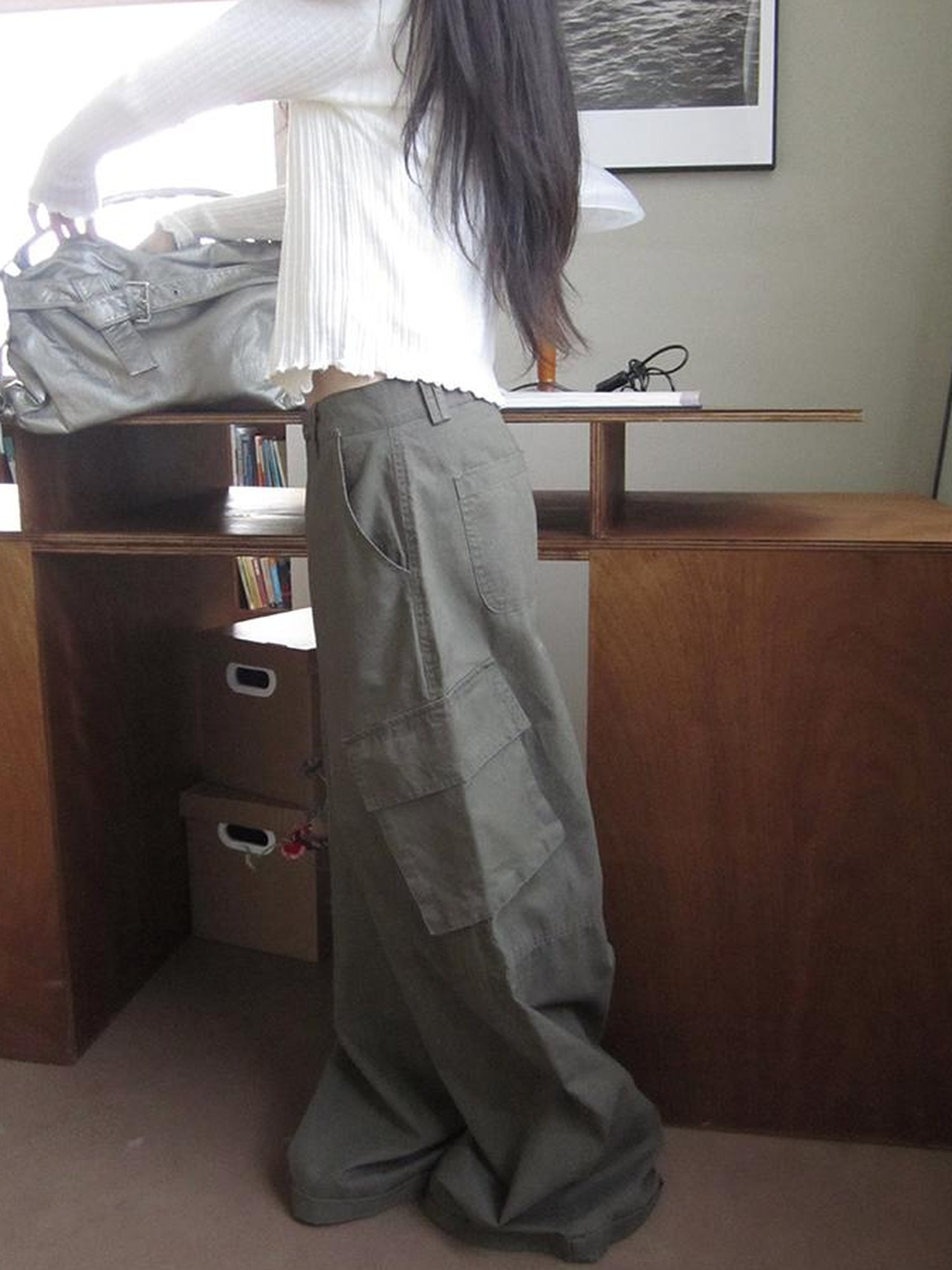 ang project Functional Utility High Waisted Wide Leg Pants With Multi Pockets