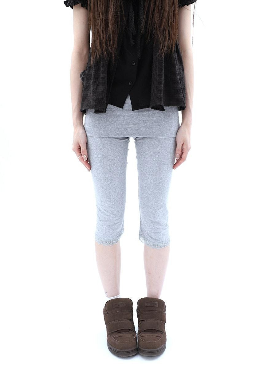 ang project Gray Lace Splice Cuffed Hem Tapered Slim Elastic Waist Women&
