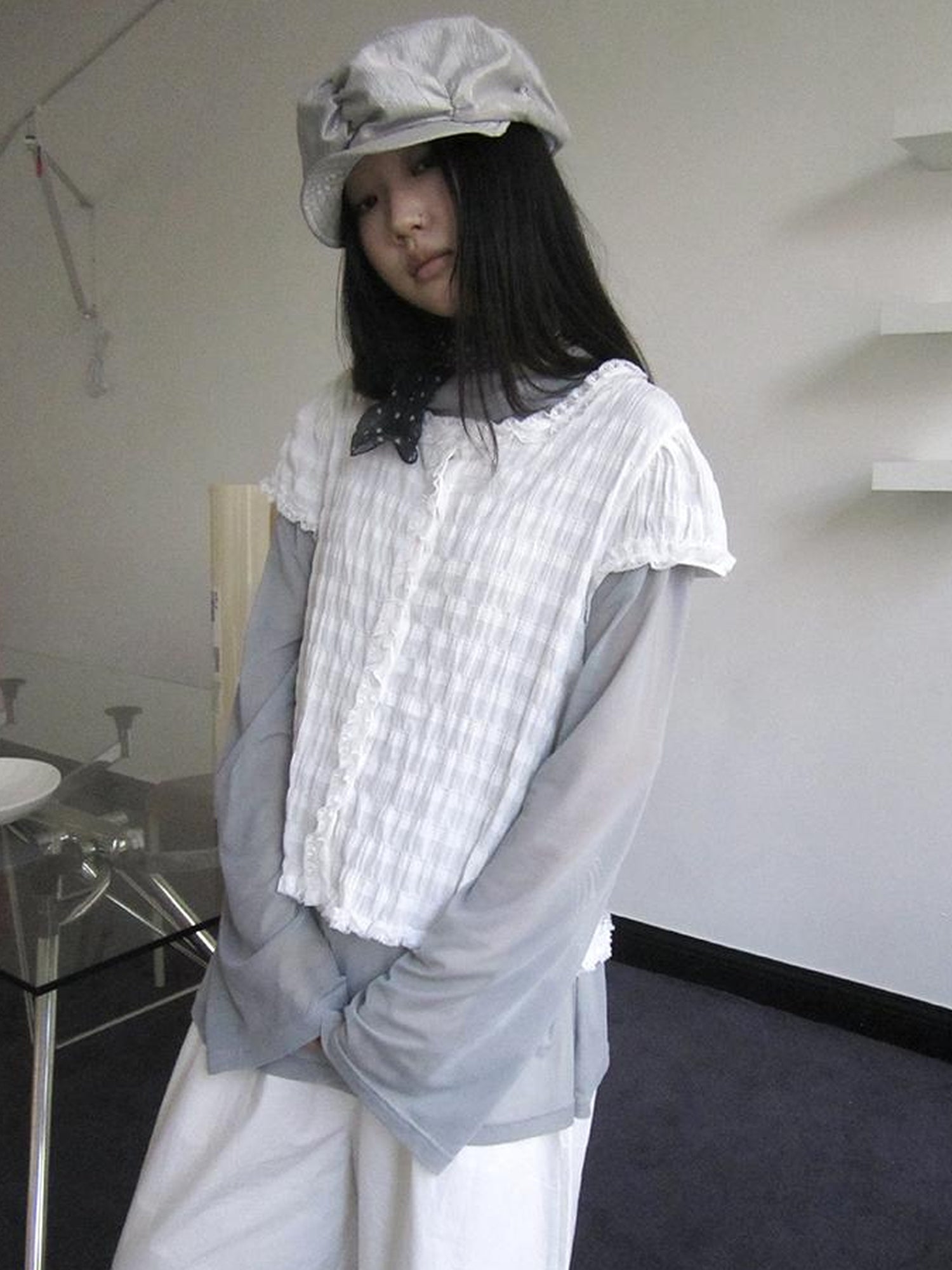 Updateang project Gray Layered Loose Fit Long Sleeve Turtleneck Top