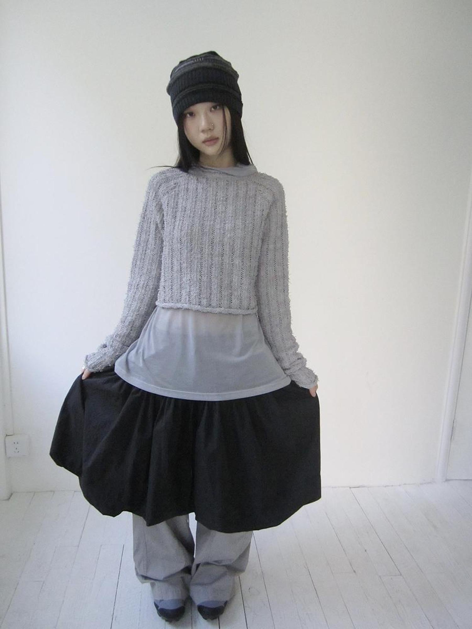 Updateang project Gray Layered Loose Fit Long Sleeve Turtleneck Top