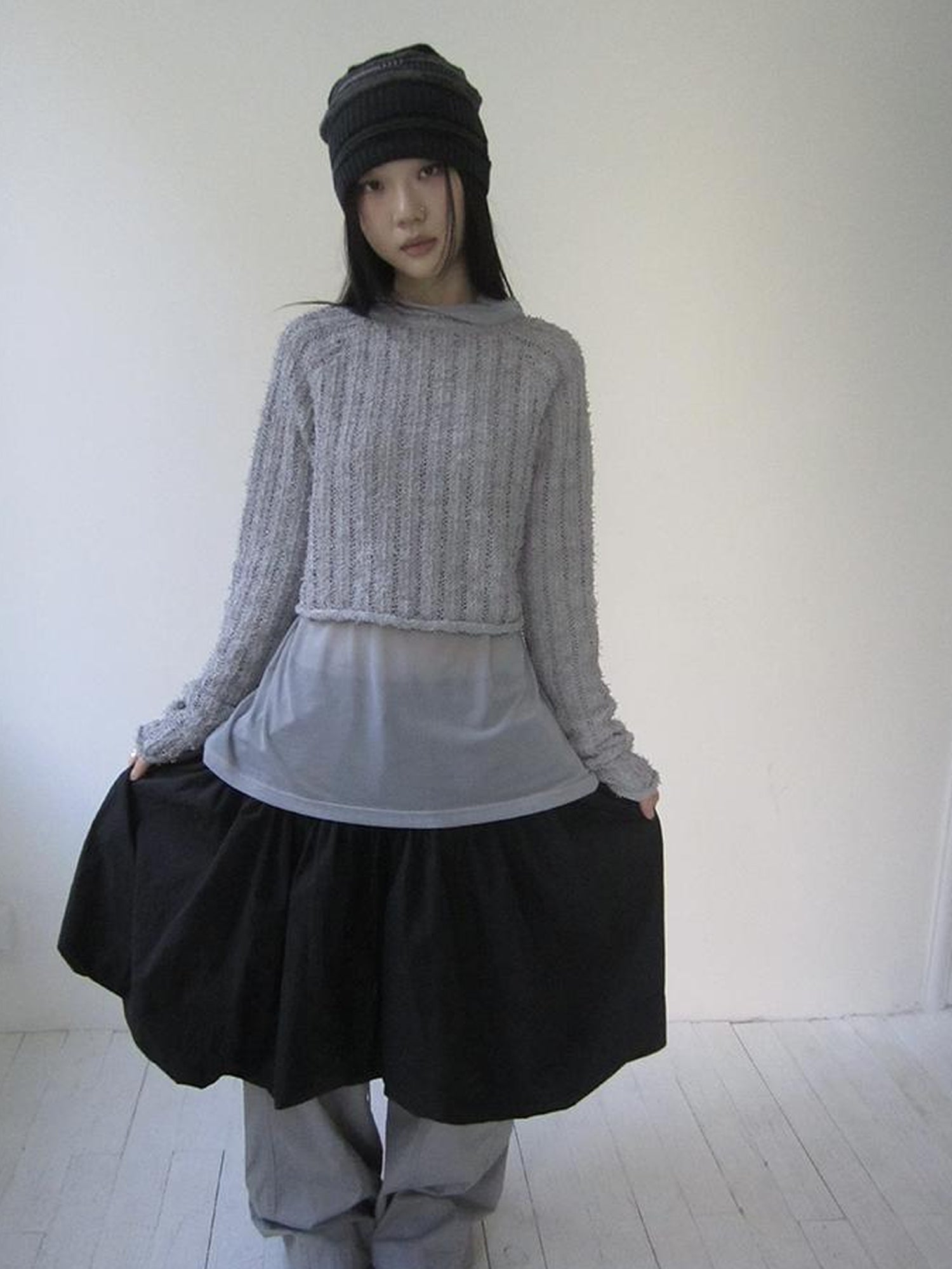 Updateang project Gray Layered Loose Fit Long Sleeve Turtleneck Top