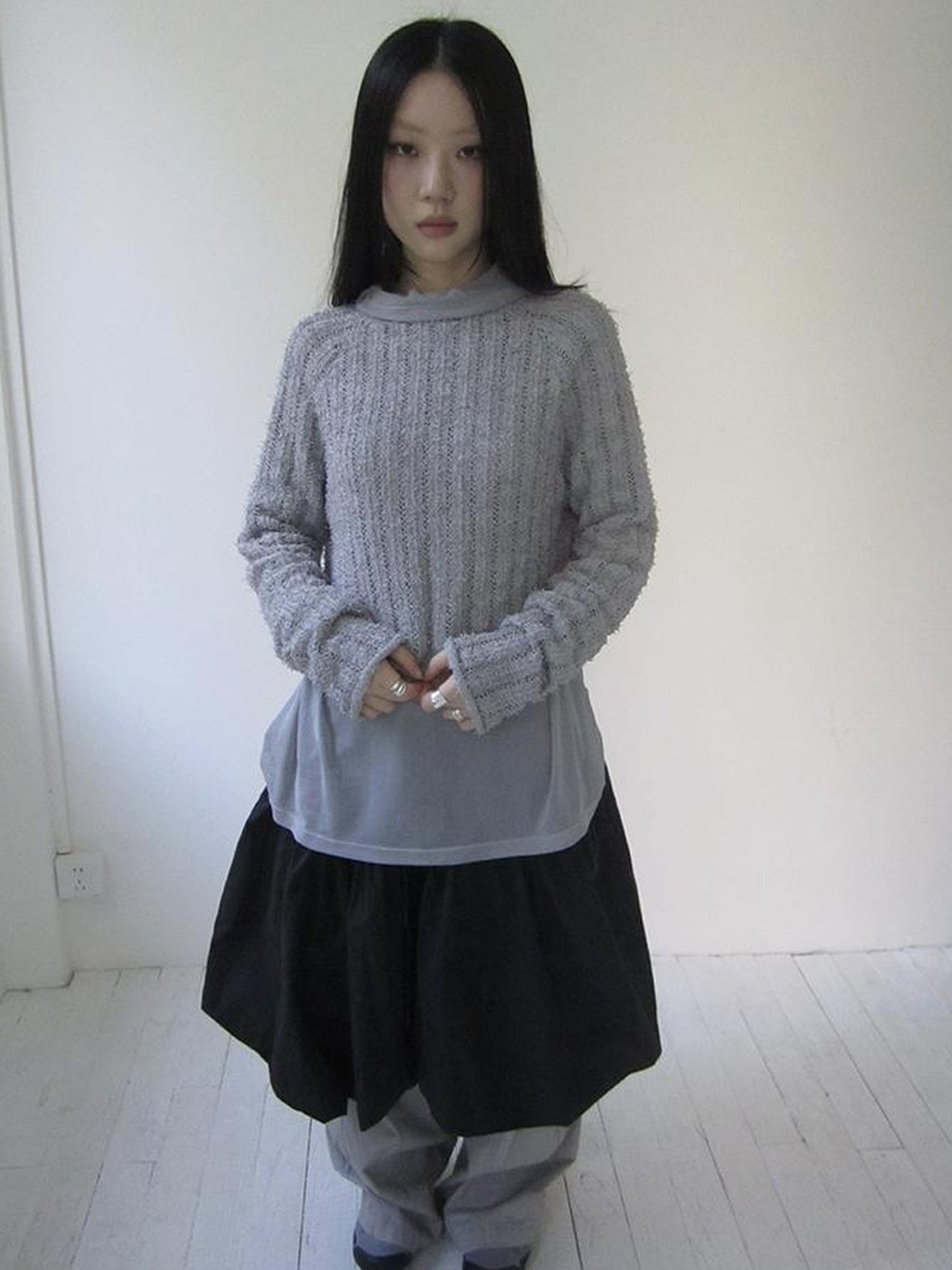 Updateang project Gray Layered Loose Fit Long Sleeve Turtleneck Top