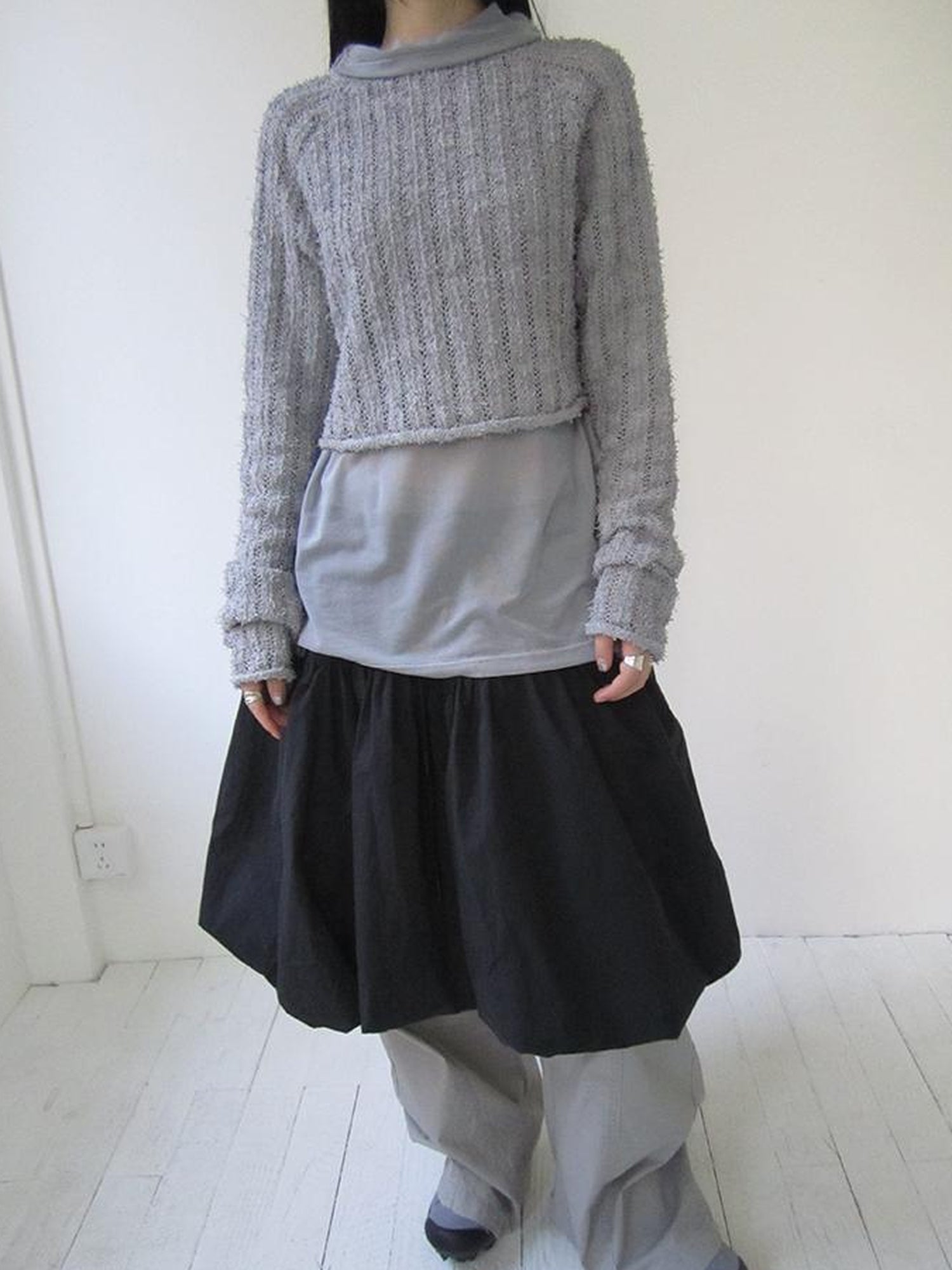 Updateang project Gray Layered Loose Fit Long Sleeve Turtleneck Top