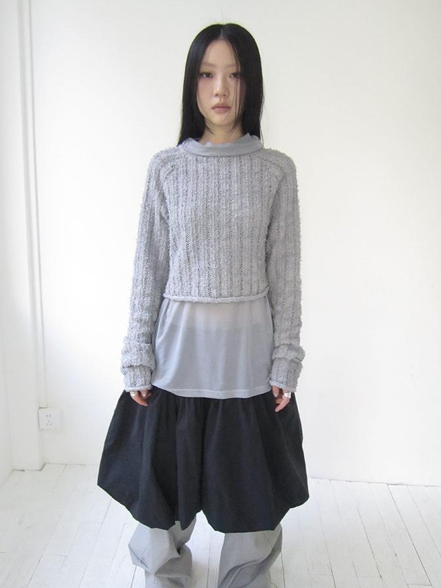 Updateang project Gray Layered Loose Fit Long Sleeve Turtleneck Top