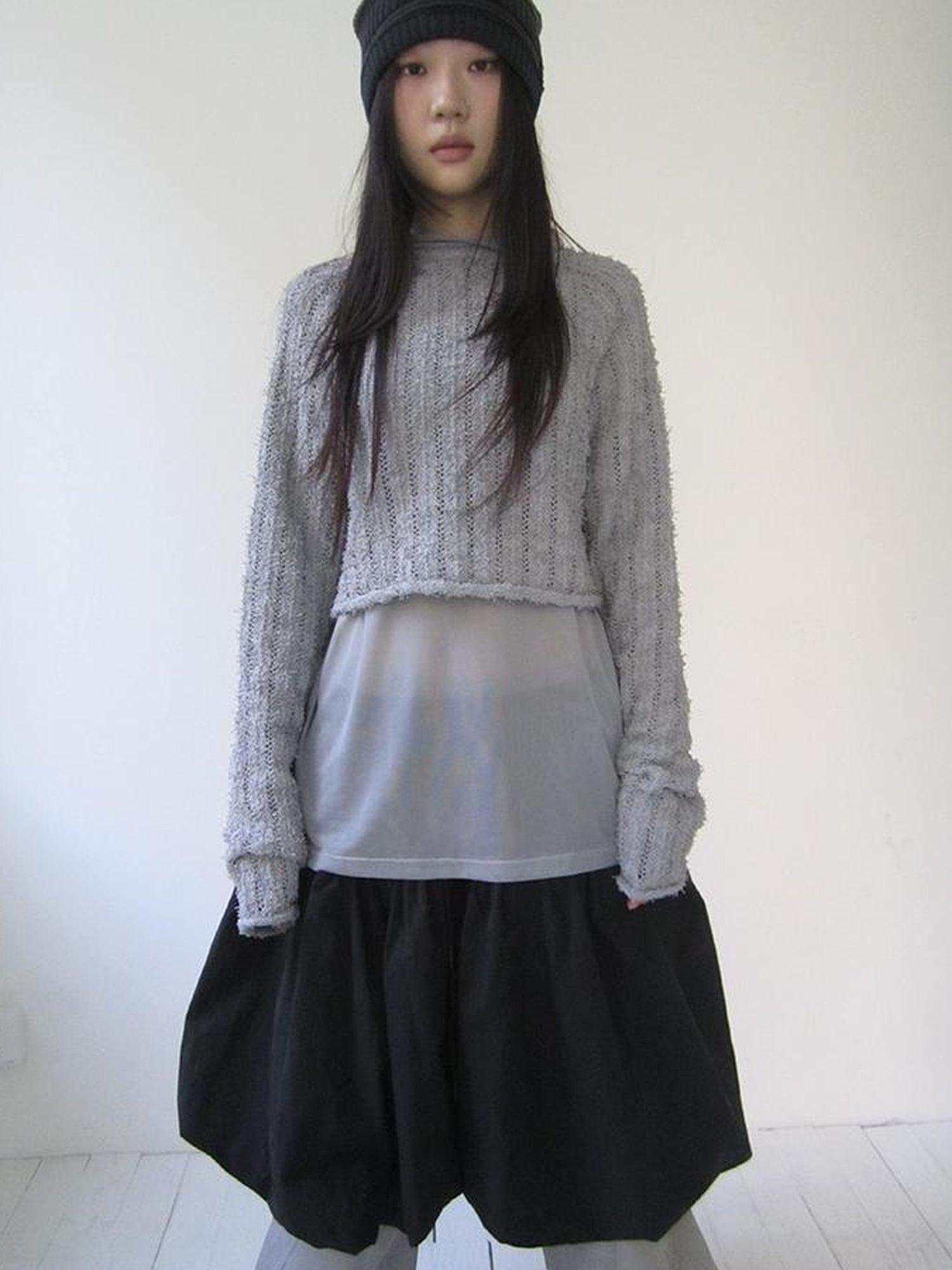 Updateang project Gray Layered Loose Fit Long Sleeve Turtleneck Top