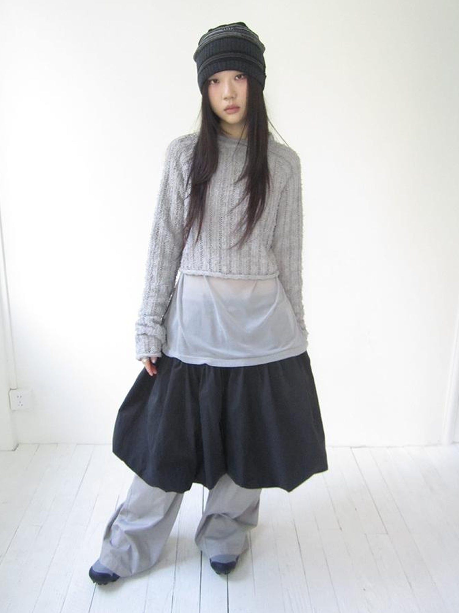 Updateang project Gray Layered Loose Fit Long Sleeve Turtleneck Top