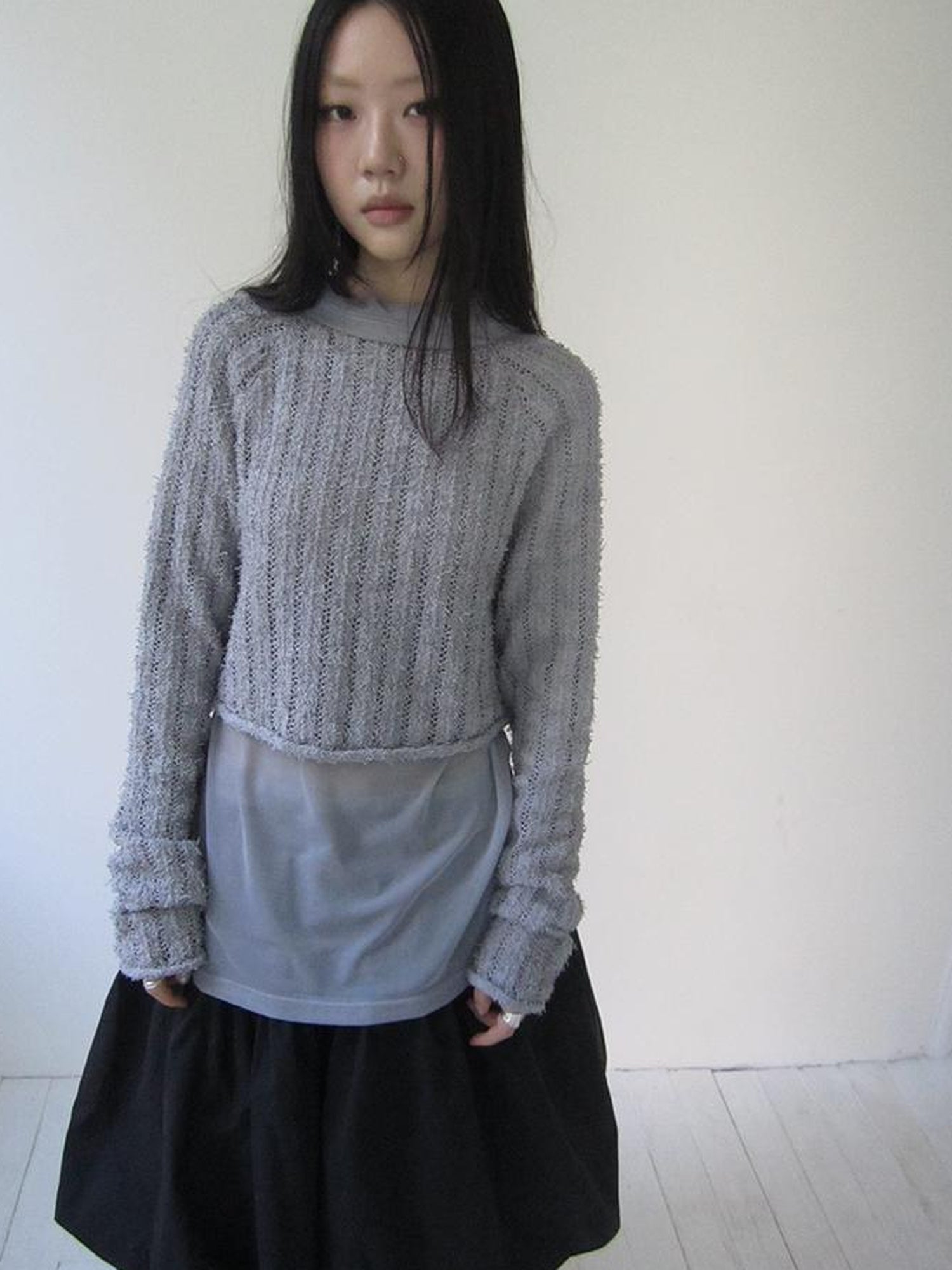 Updateang project Gray Layered Loose Fit Long Sleeve Turtleneck Top