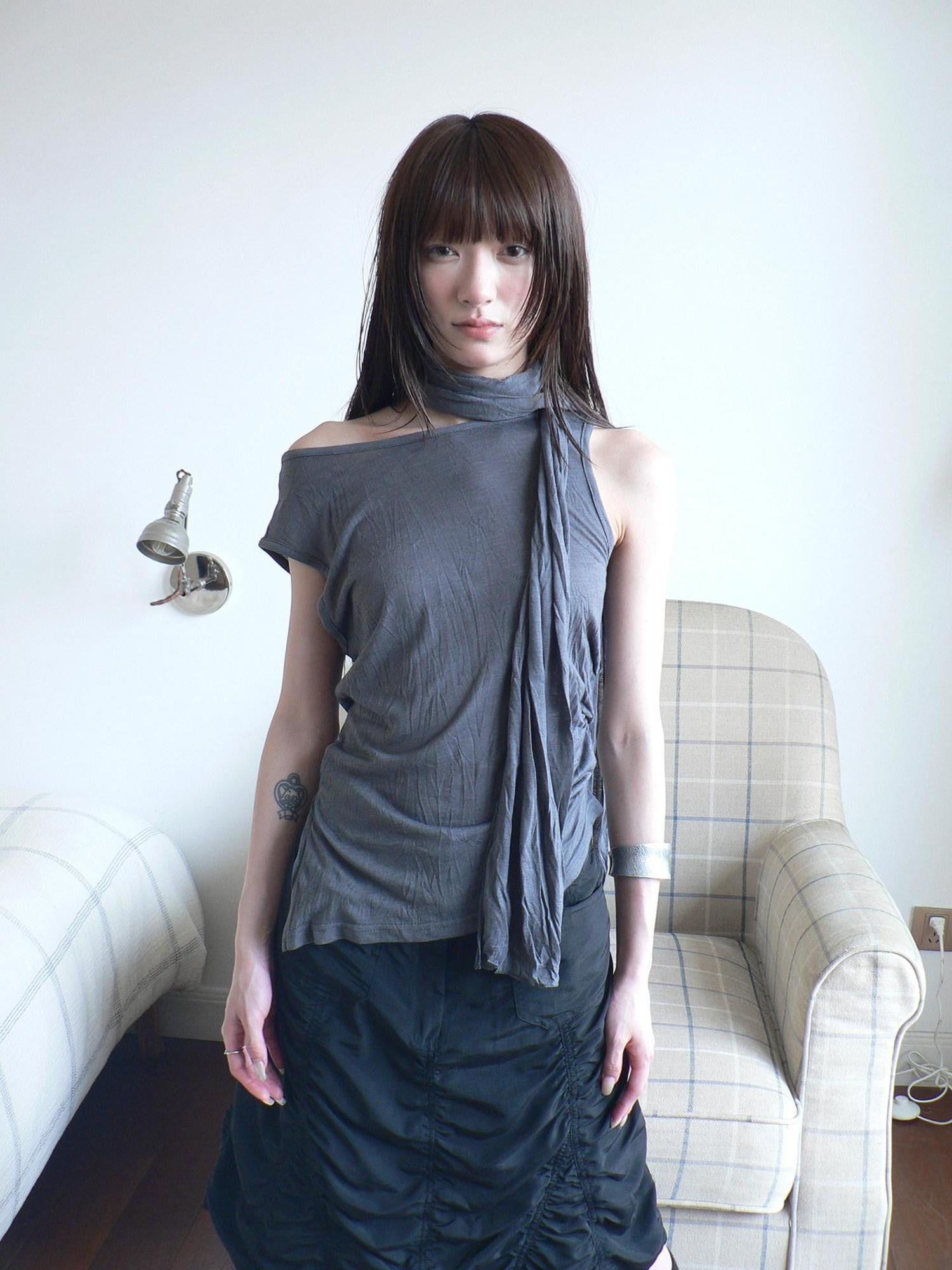 ang project Gray Pleated Asymmetric Cinched Waist Tie Sash Women&