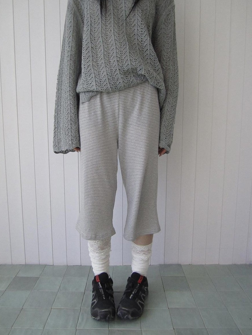 ang project Gray Striped Elastic Waist Micro Flare Women&