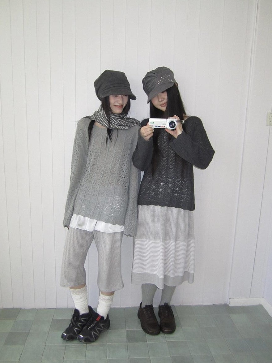 ang project Gray Striped Elastic Waist Micro Flare Women&