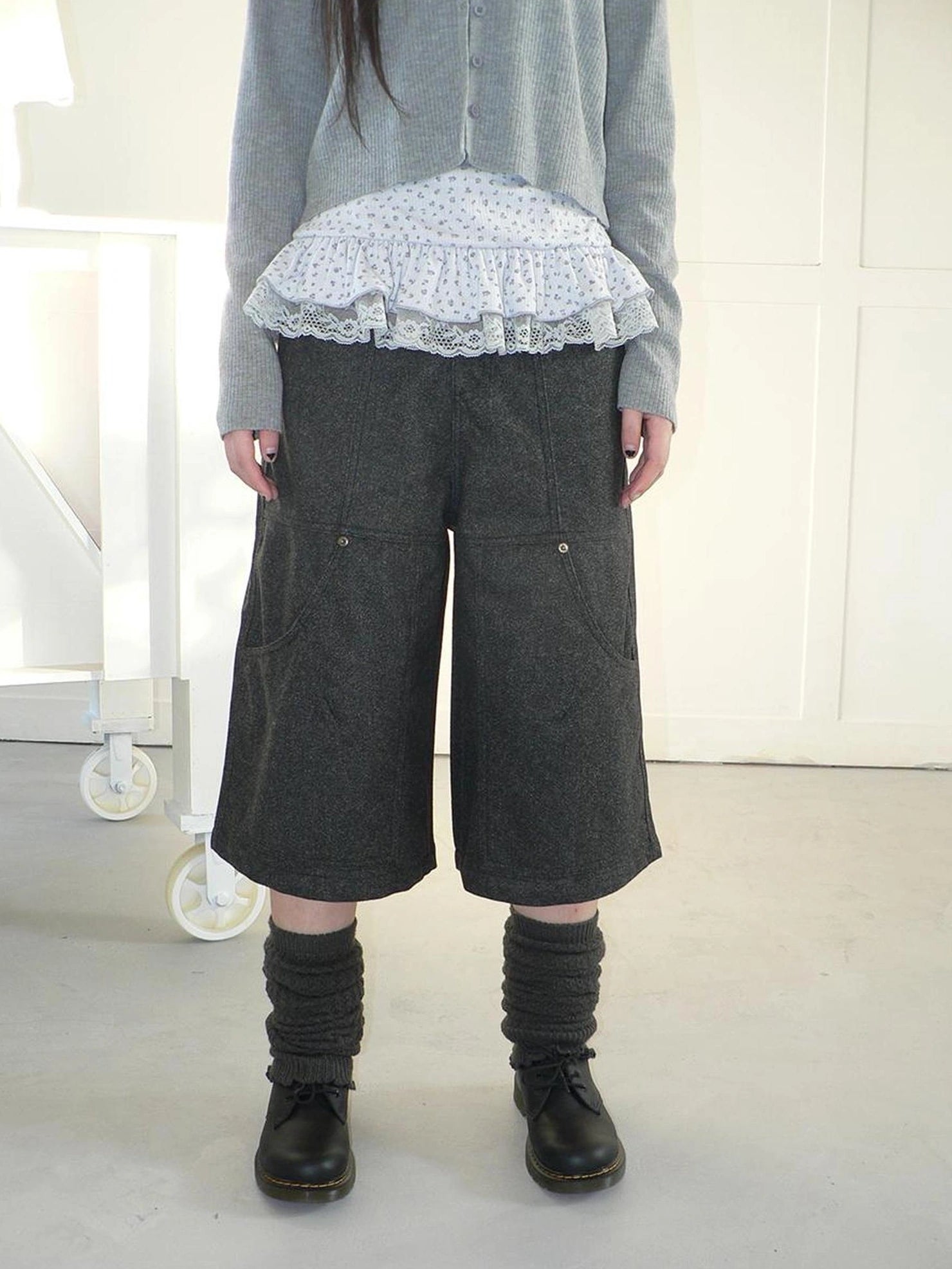 ang project Gray Woolen Cargo Culottes Pants