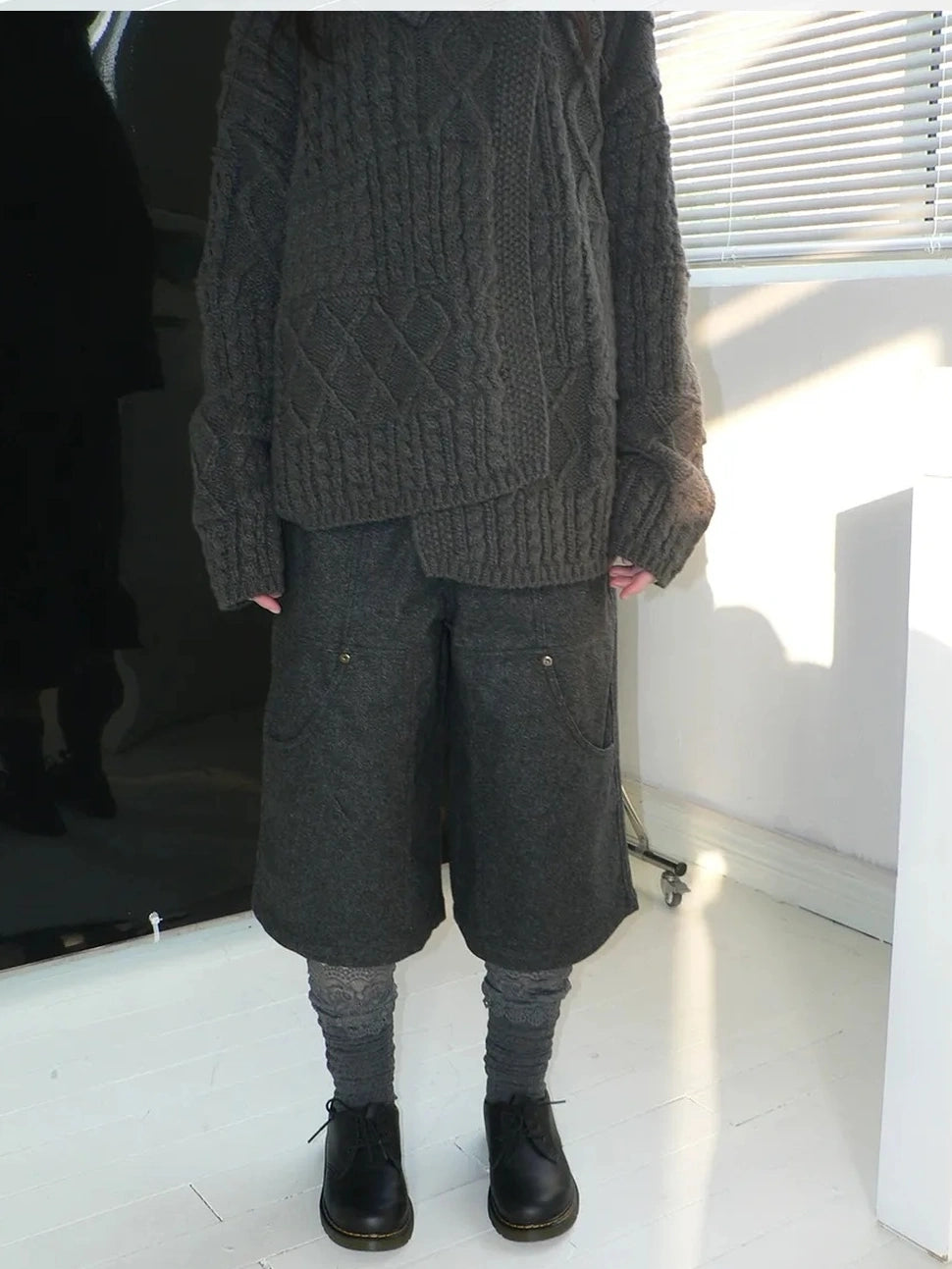 ang project Gray Woolen Cargo Culottes Pants