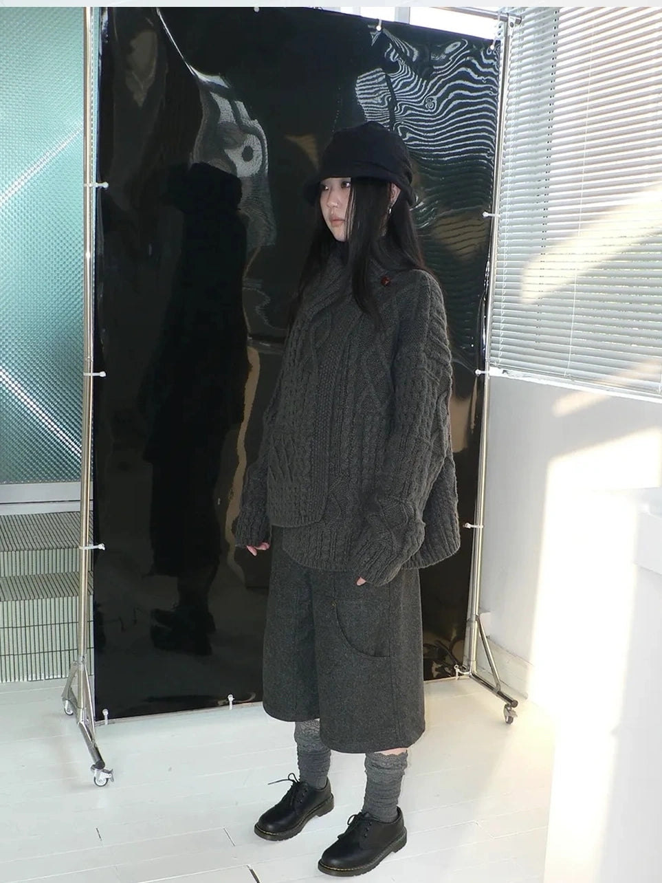 ang project Gray Woolen Cargo Culottes Pants