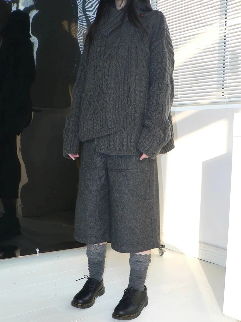 ang project Gray Woolen Cargo Culottes Pants