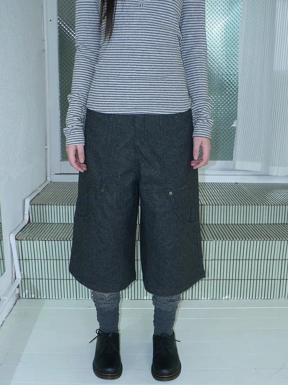 ang project Gray Woolen Cargo Culottes Pants