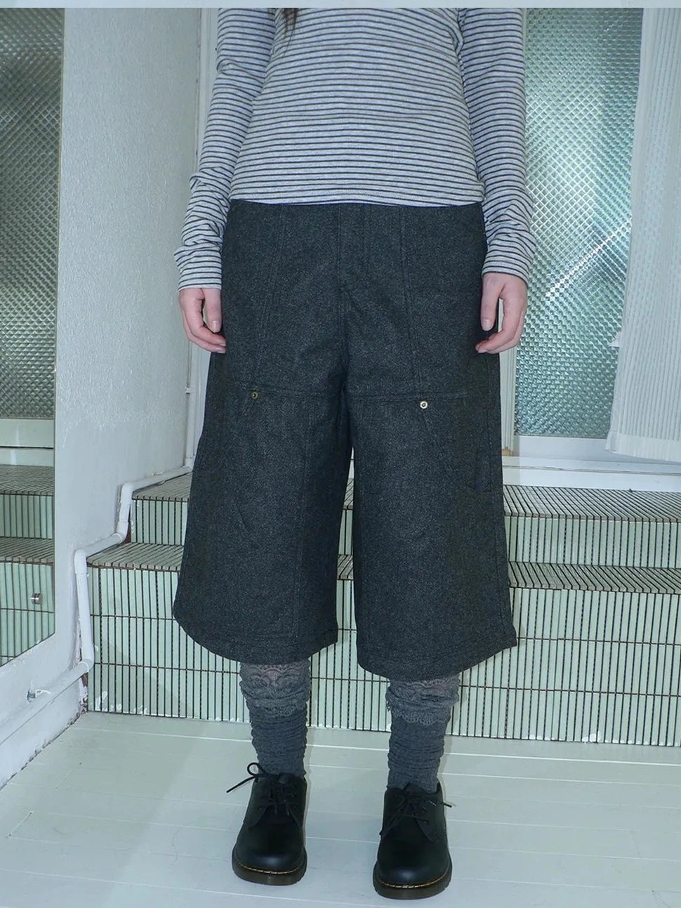 ang project Gray Woolen Cargo Culottes Pants