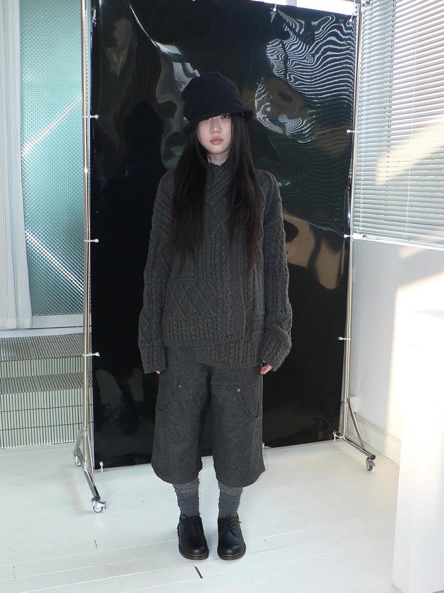 ang project Gray Woolen Cargo Culottes Pants