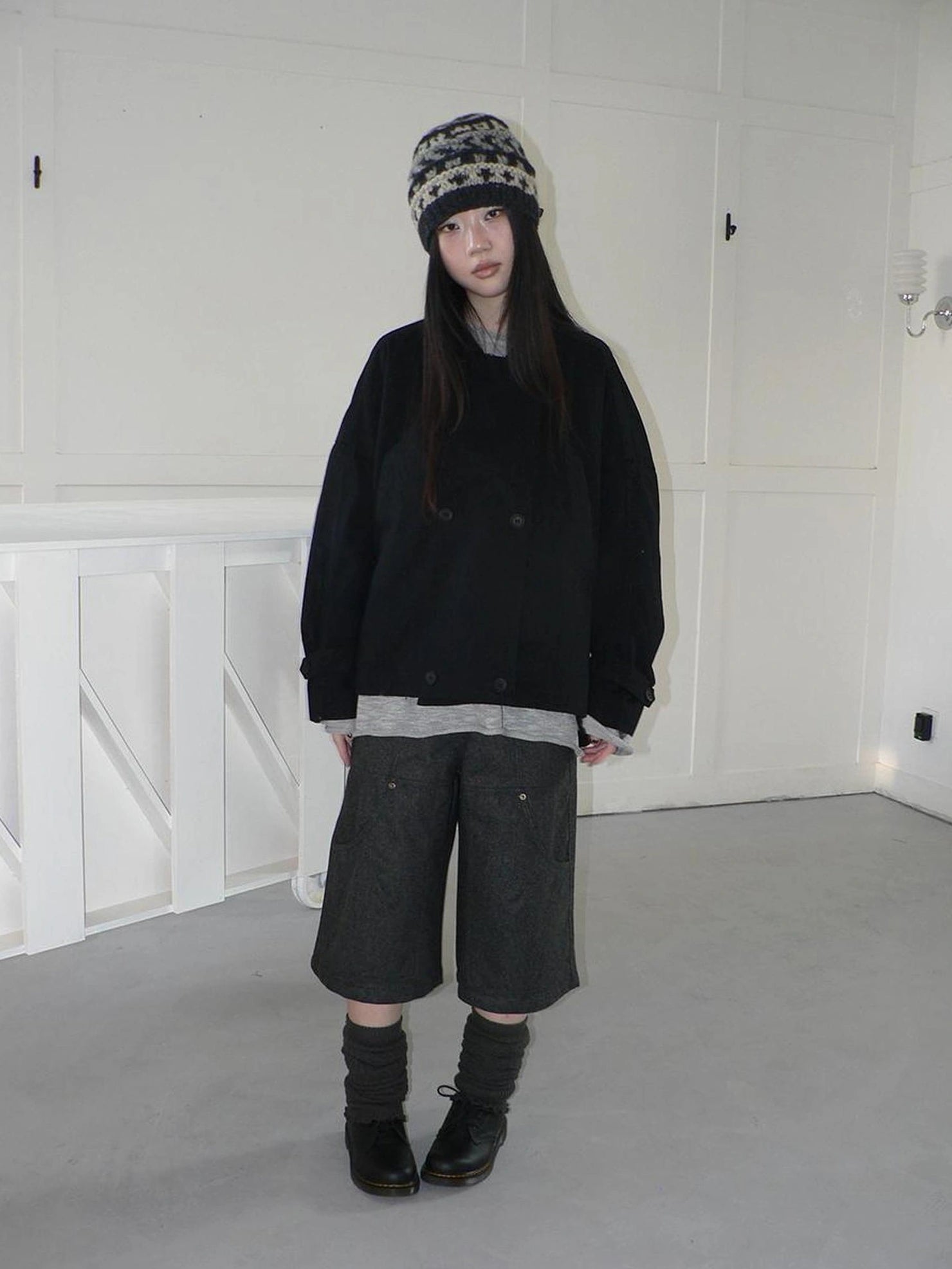 ang project Gray Woolen Cargo Culottes Pants