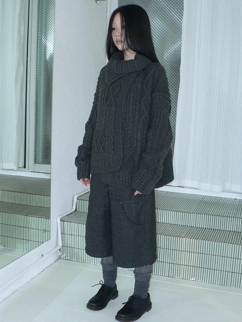 ang project Gray Woolen Cargo Culottes Pants