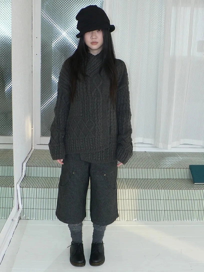 ang project Gray Woolen Cargo Culottes Pants