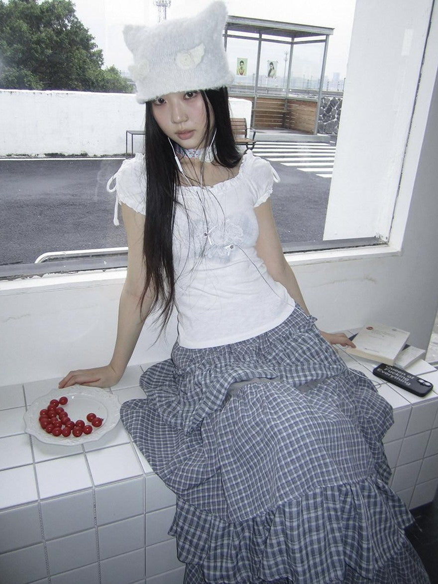 ang project Heart Print Puff Sleeve Tie Slim Fit Women&