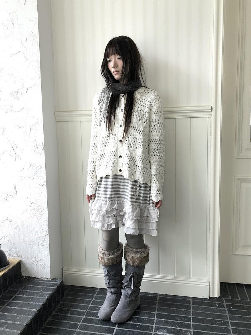 ang project Hollow Out Pointelle Solid Collared Women&