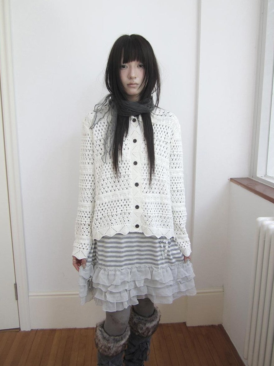 ang project Hollow Out Pointelle Solid Collared Women&