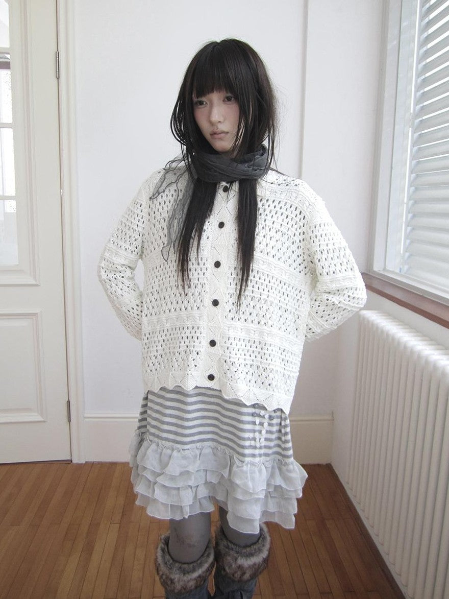 ang project Hollow Out Pointelle Solid Collared Women&