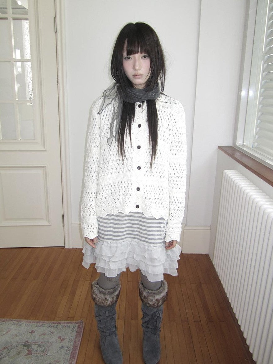 ang project Hollow Out Pointelle Solid Collared Women&