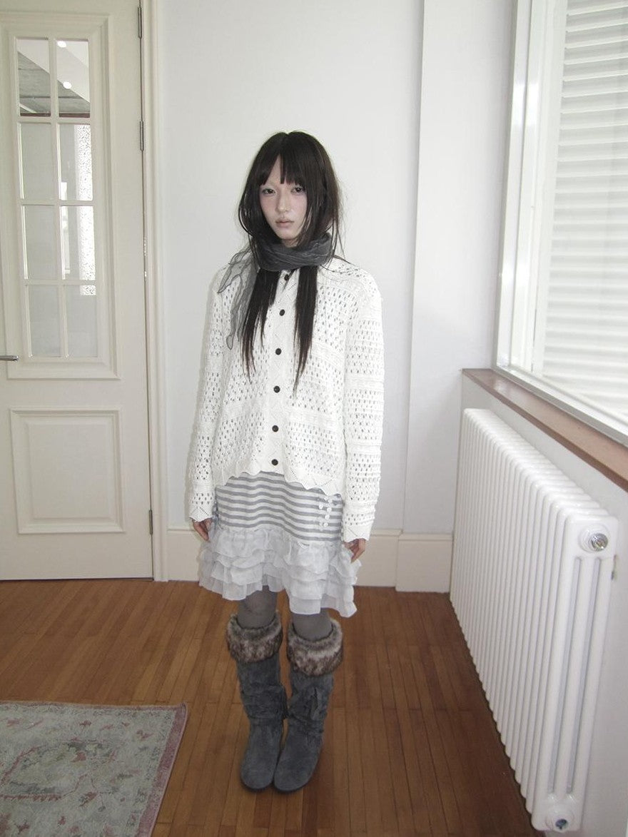 ang project Hollow Out Pointelle Solid Collared Women&