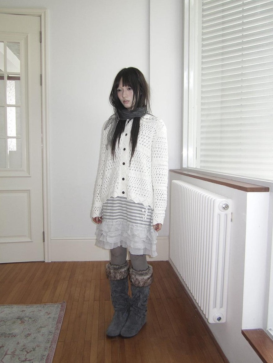 ang project Hollow Out Pointelle Solid Collared Women&