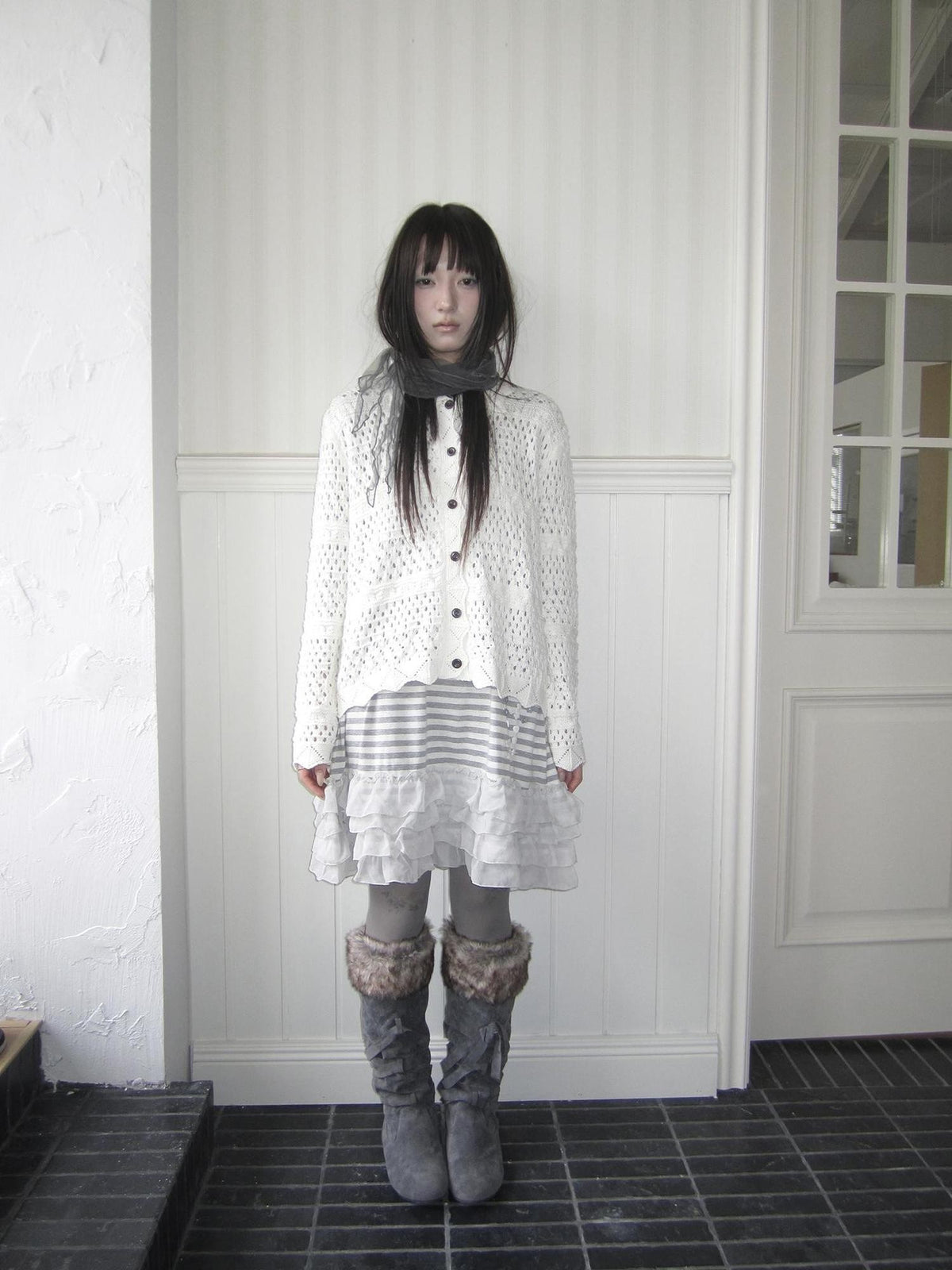 ang project Hollow Out Pointelle Solid Collared Women&