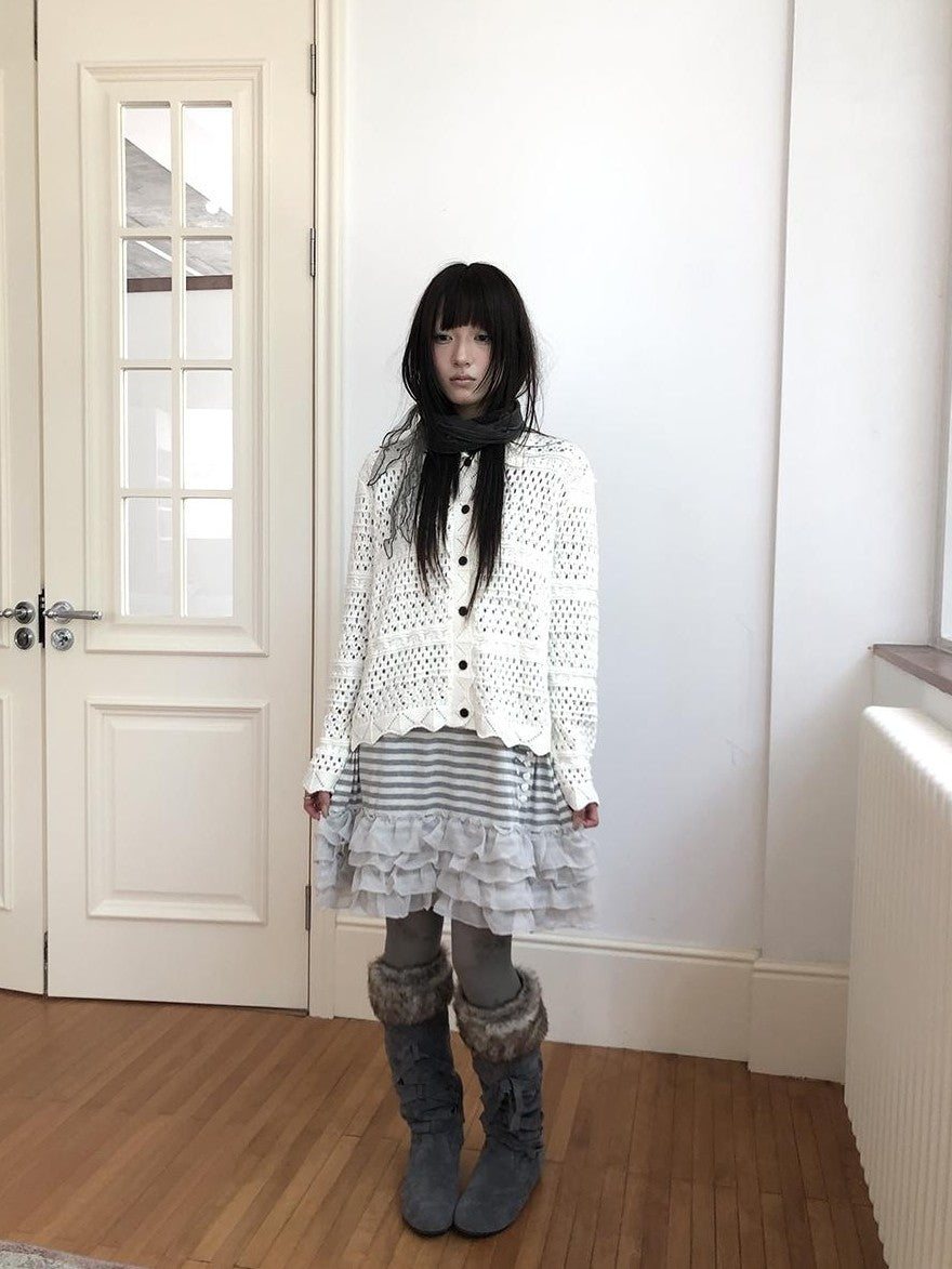 ang project Hollow Out Pointelle Solid Collared Women&