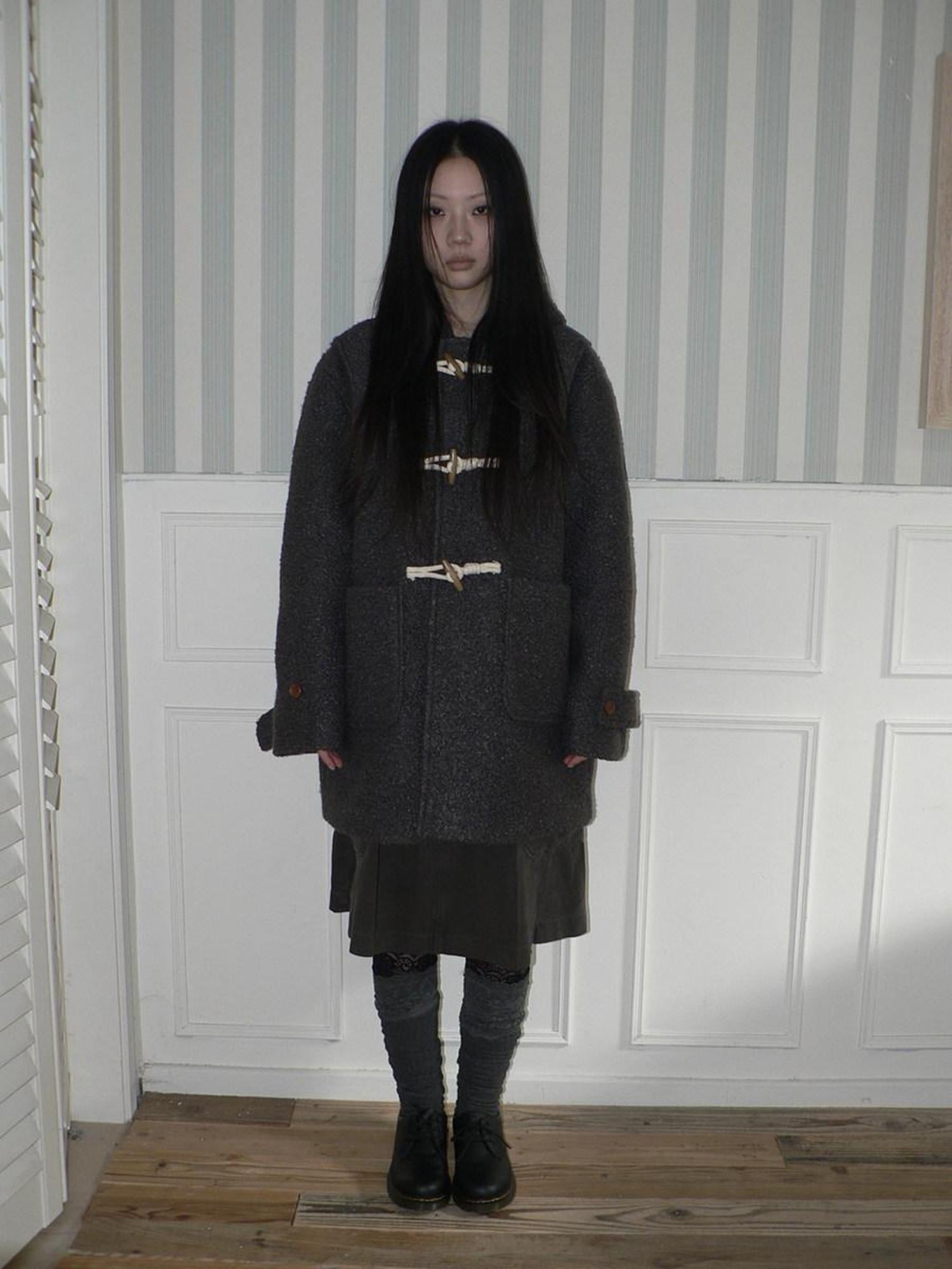 ang project Insulated Vintage Commuter Loose Hooded Midlength Women Toggle Pocket Gray Coat