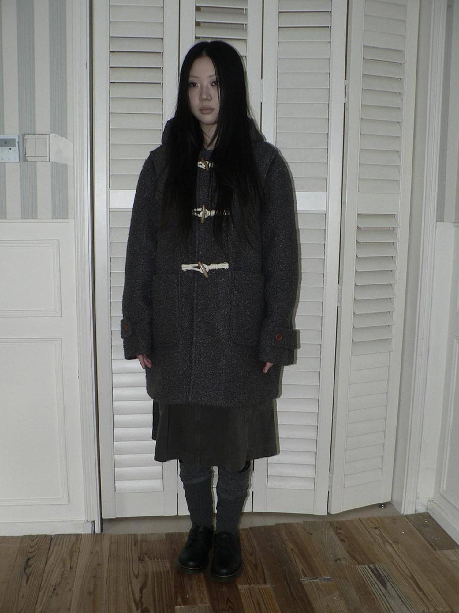 ang project Insulated Vintage Commuter Loose Hooded Midlength Women Toggle Pocket Gray Coat