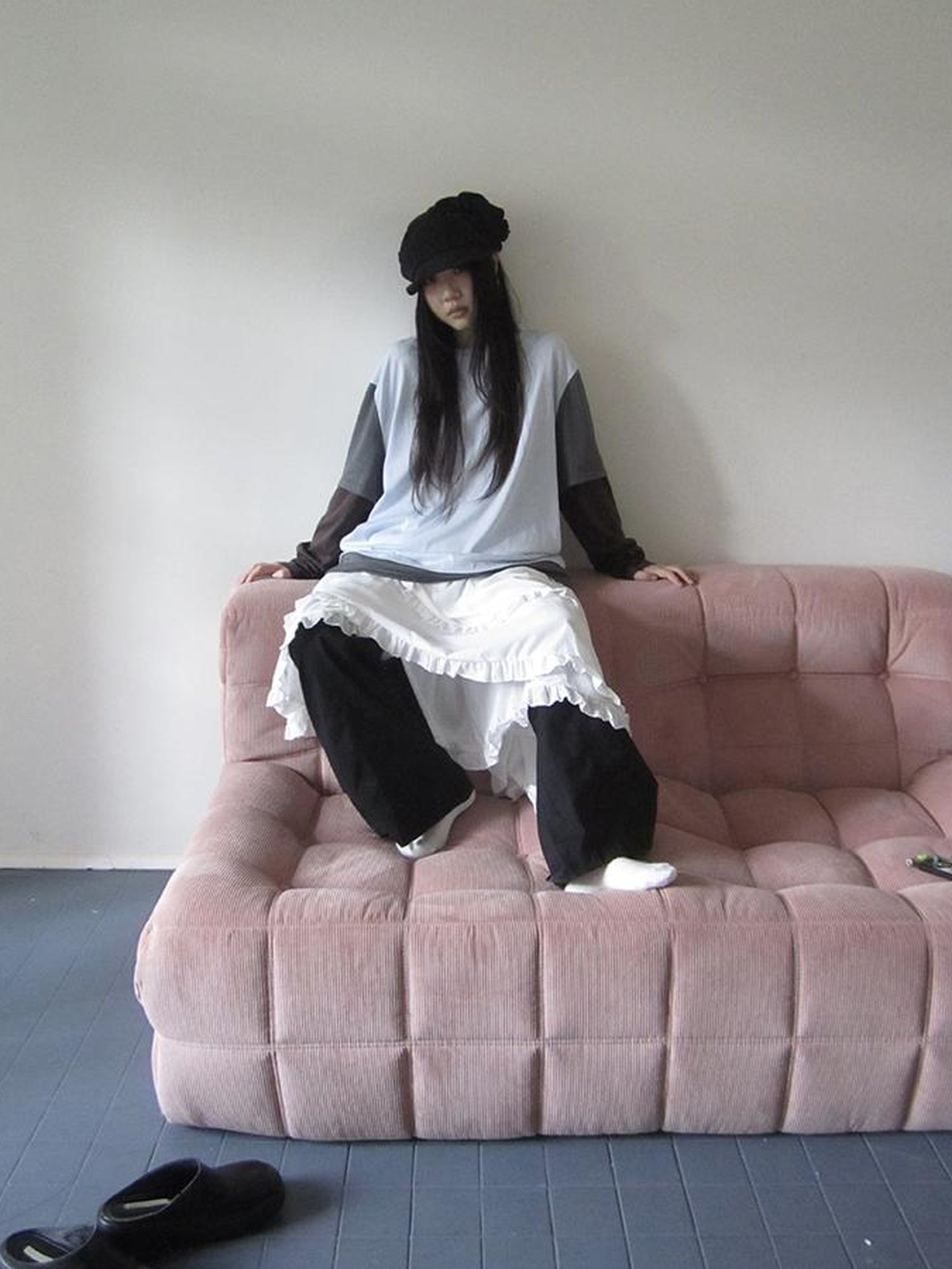 Updateang project Japanese Style Color Block Drop Shoulder Long Sleeve T-shirt