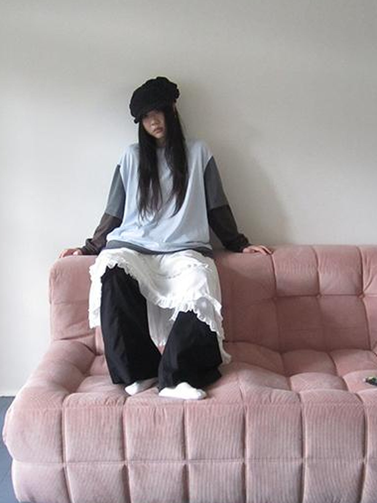 Updateang project Japanese Style Color Block Drop Shoulder Long Sleeve T-shirt