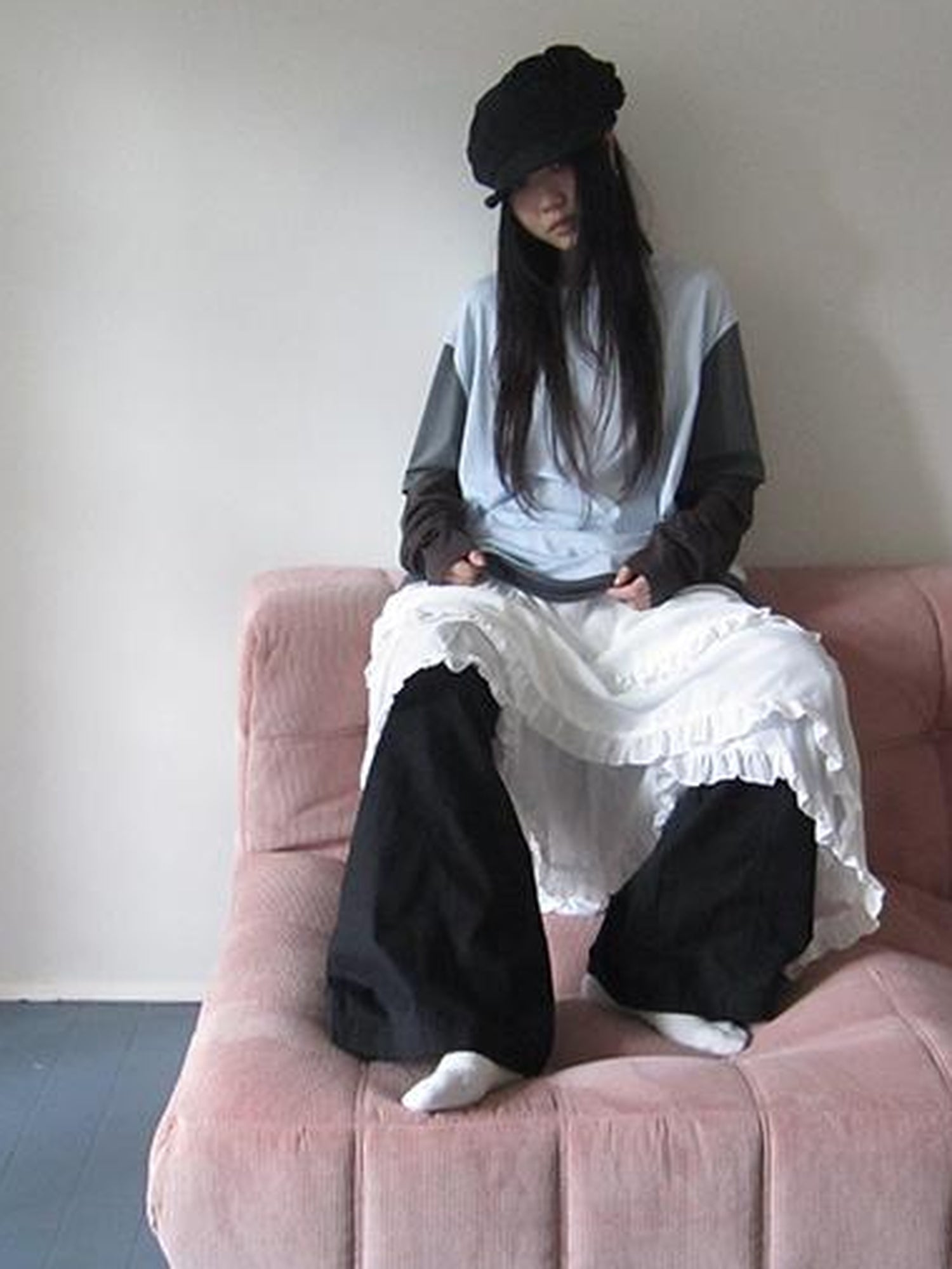 Updateang project Japanese Style Color Block Drop Shoulder Long Sleeve T-shirt