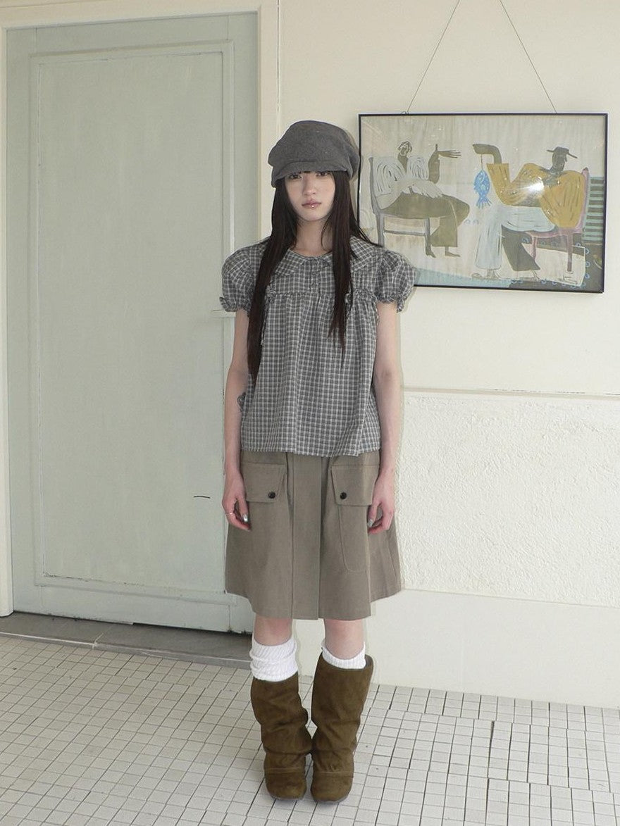ang project Khaki Green Vintage Utility High Waist Pocket Women&