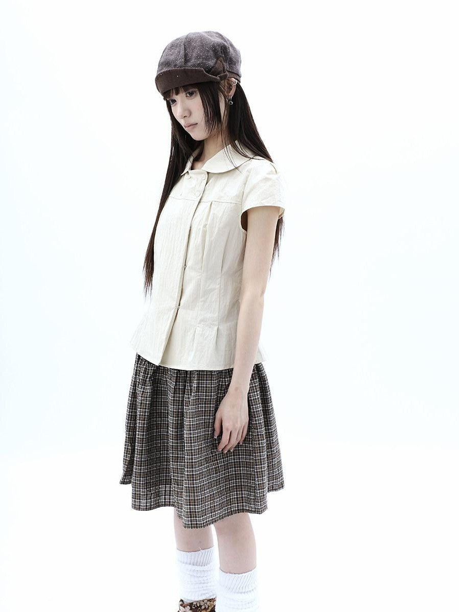 ang project Khaki Pleated Cinched Waist Double Breasted Collar Women&