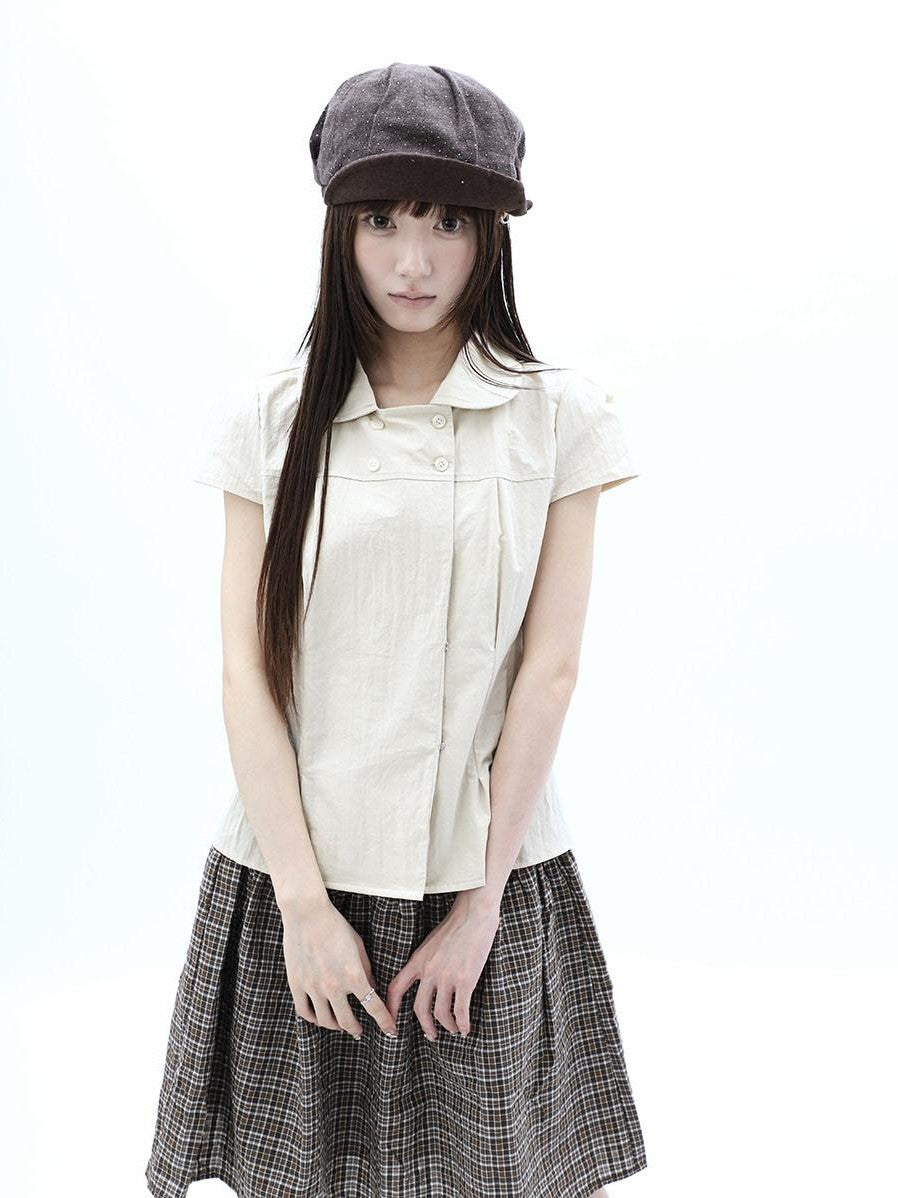 ang project Khaki Pleated Cinched Waist Double Breasted Collar Women&
