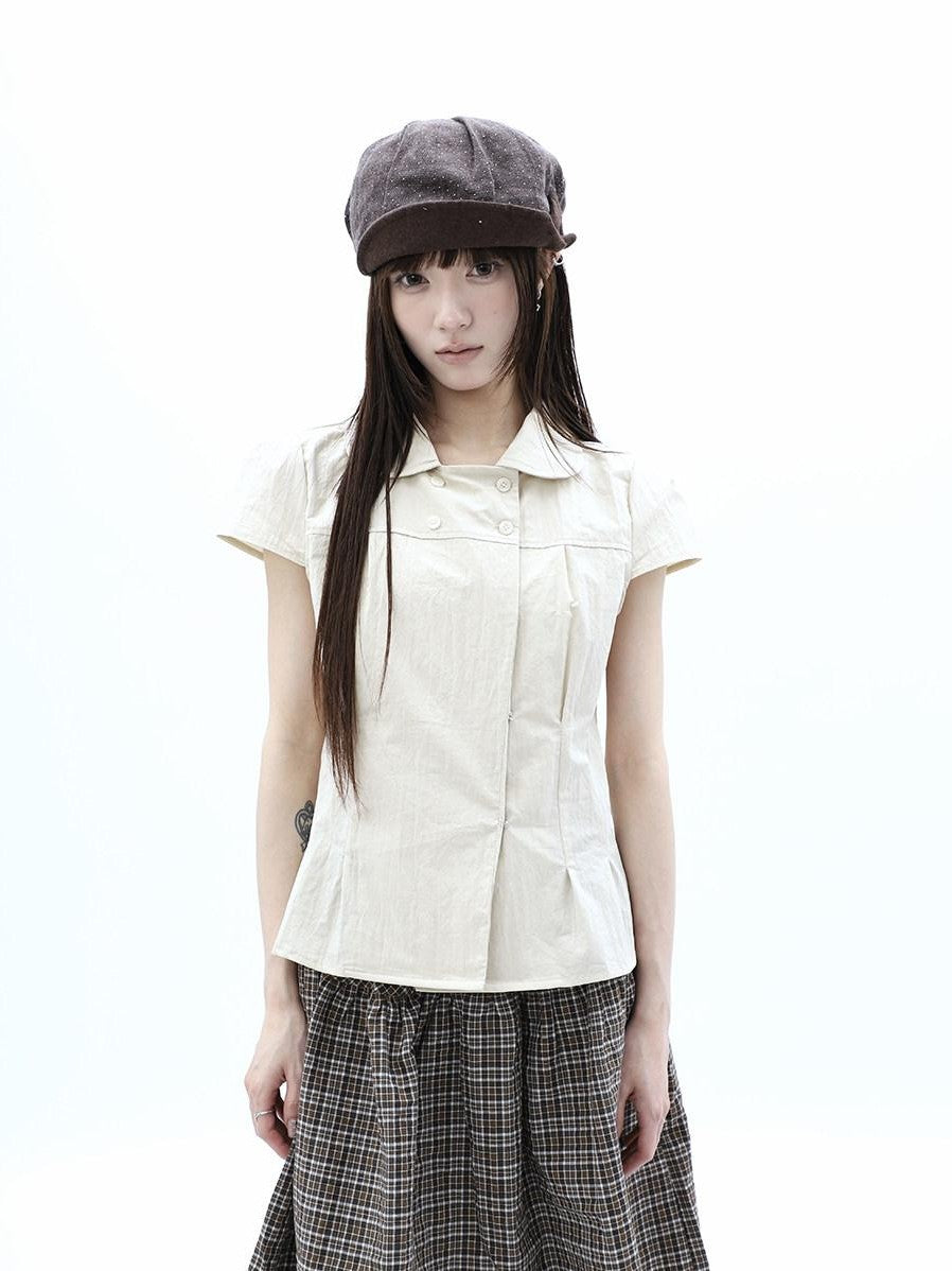 ang project Khaki Pleated Cinched Waist Double Breasted Collar Women&
