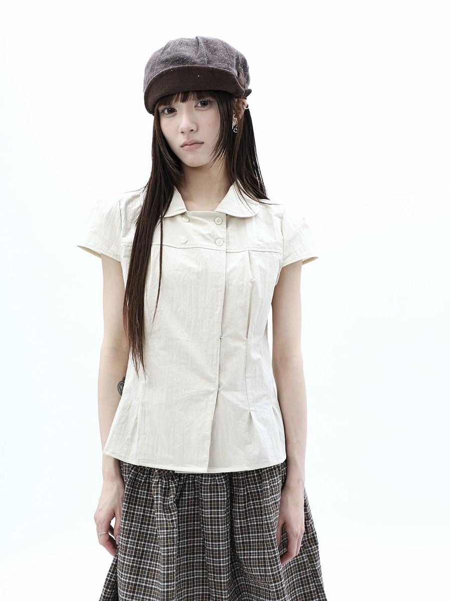 ang project Khaki Pleated Cinched Waist Double Breasted Collar Women&