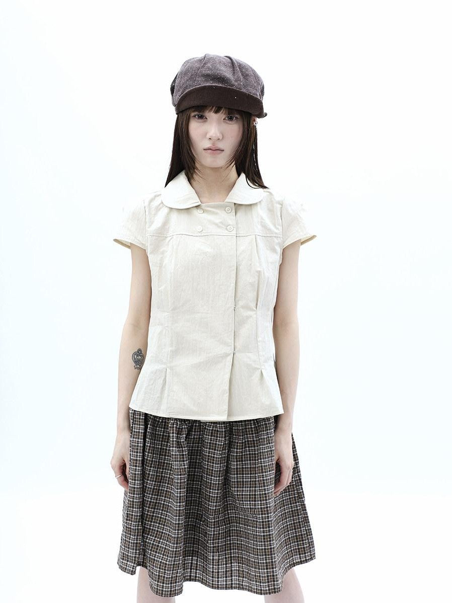 ang project Khaki Pleated Cinched Waist Double Breasted Collar Women&