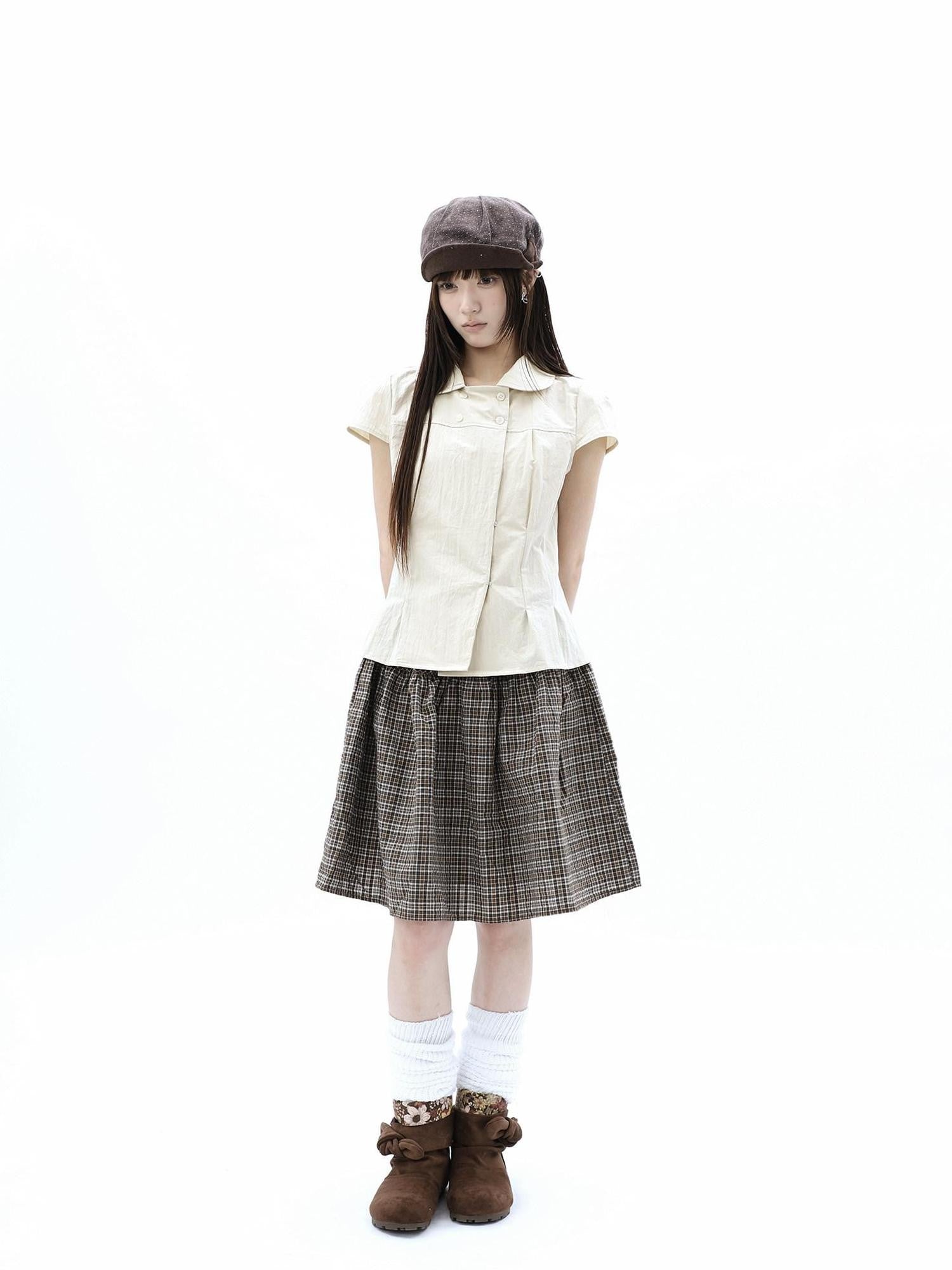 ang project Khaki Pleated Cinched Waist Double Breasted Collar Women&