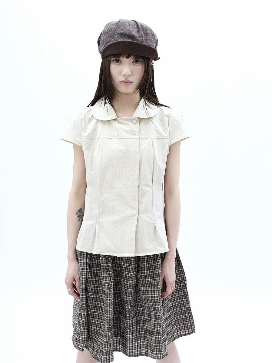 ang project Khaki Pleated Cinched Waist Double Breasted Collar Women&