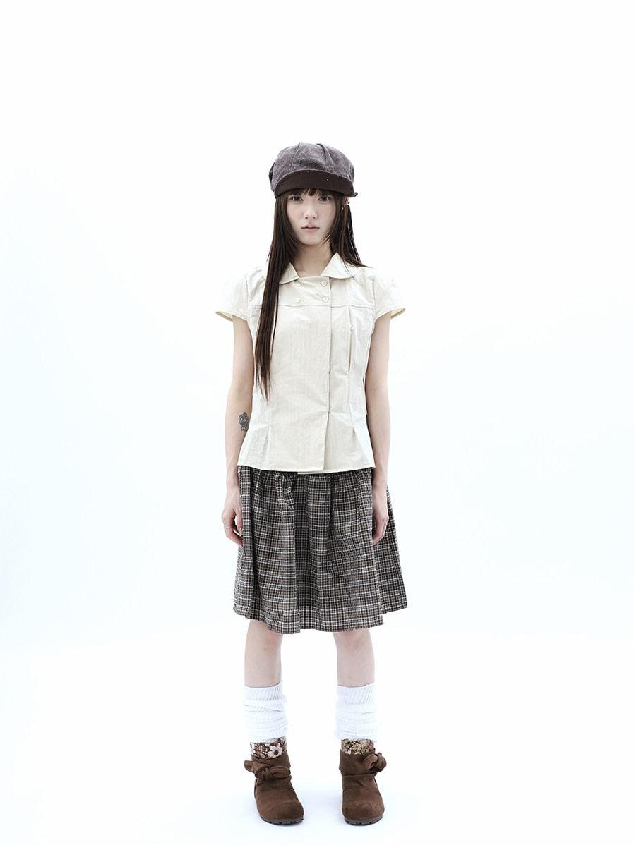 ang project Khaki Pleated Cinched Waist Double Breasted Collar Women&