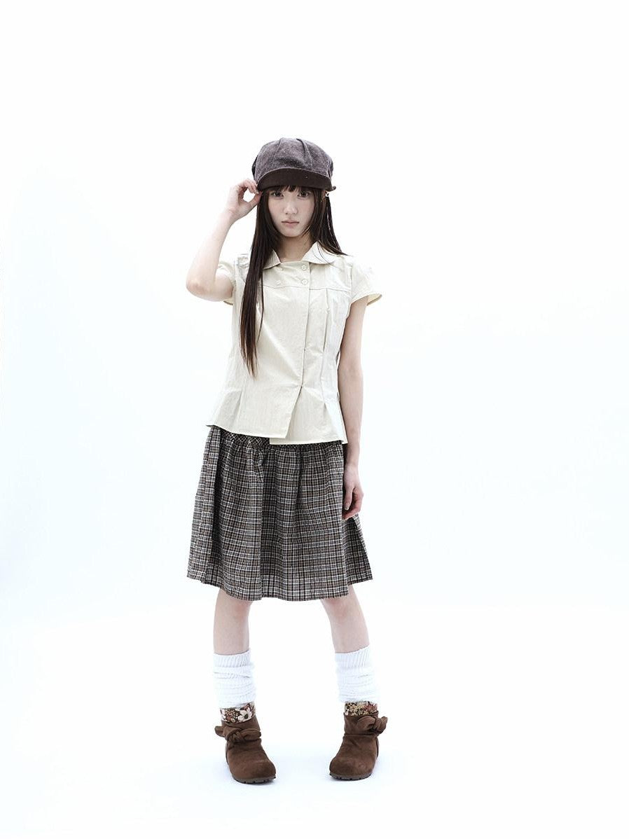 ang project Khaki Pleated Cinched Waist Double Breasted Collar Women&