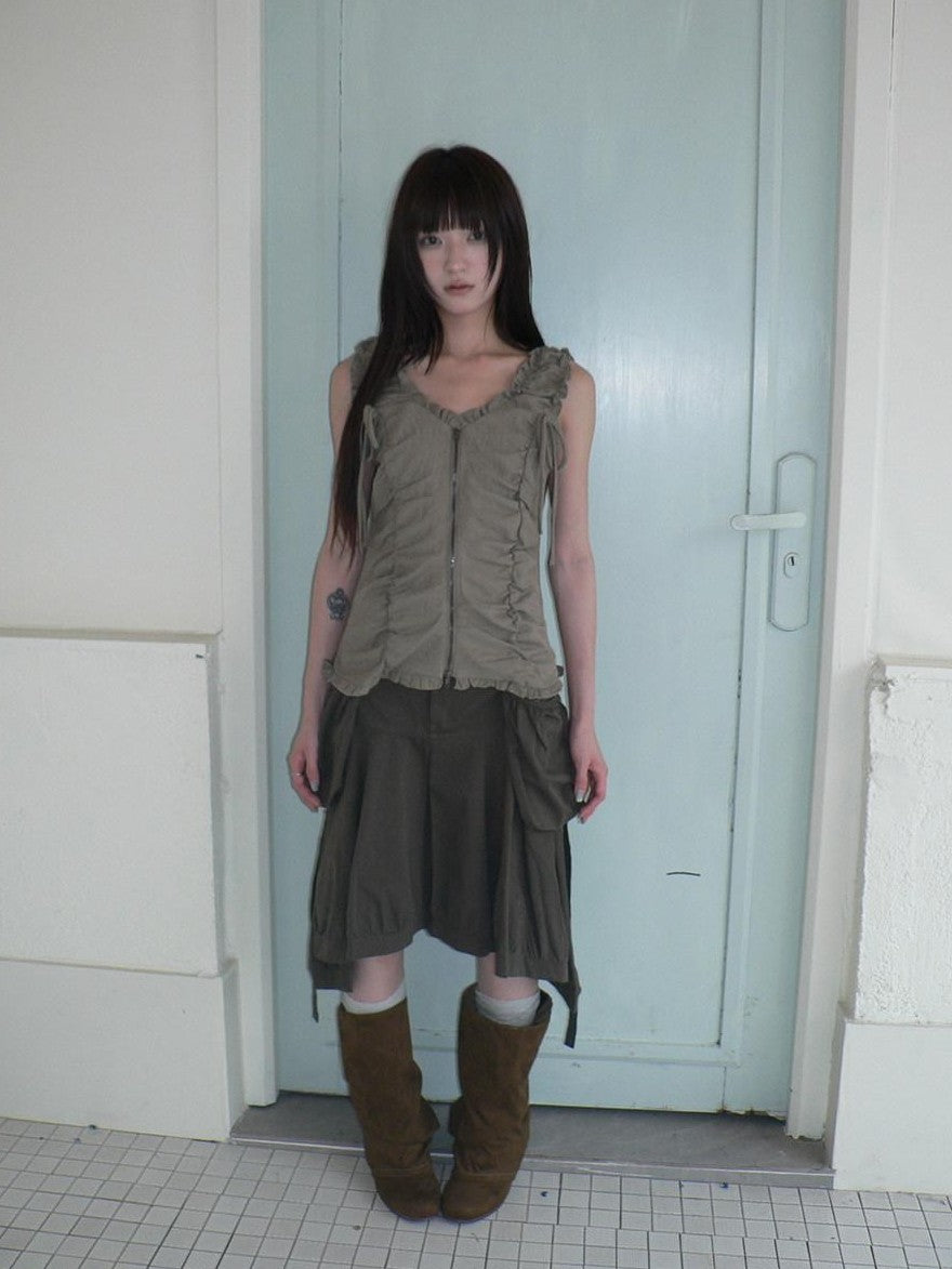 ang project Korean 3D Large Pocket Asymmetrical Hem Women&